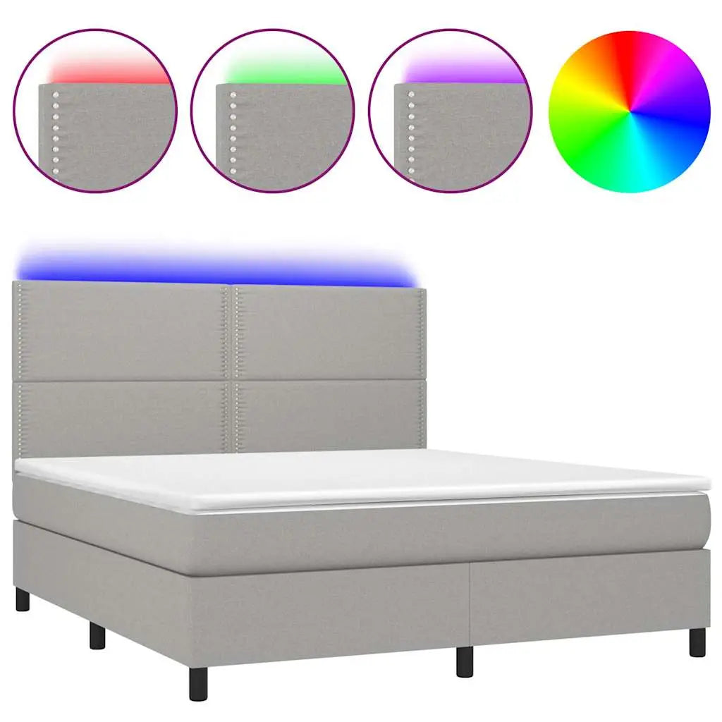 Sommier à lattes de lit et matelas et LED Gris clair 180x200 cm - XIOS