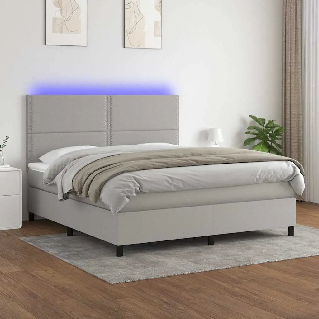 Sommier à lattes de lit et matelas et LED Gris clair 180x200 cm - XIOS
