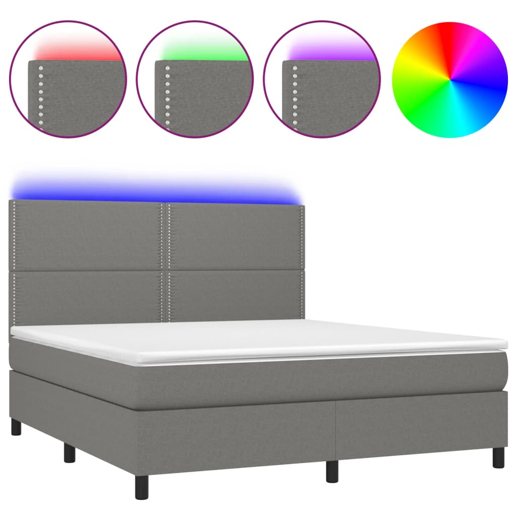 Sommier à lattes de lit et matelas et LED Gris foncé 180x200 cm - XIOS