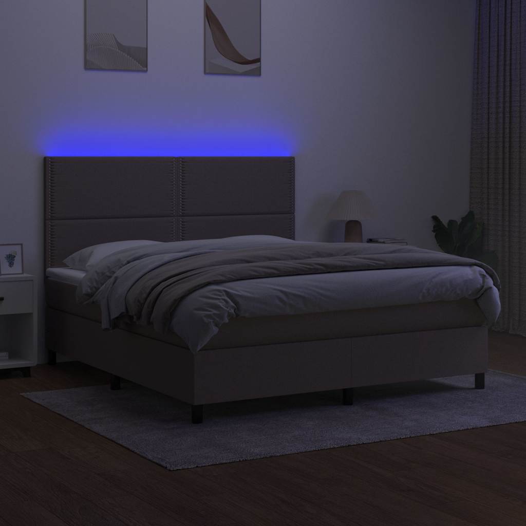 Sommier à lattes de lit et matelas et LED Taupe 180x200cm Tissu - XIOS