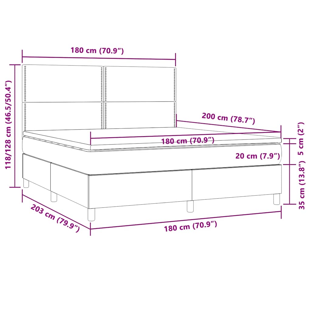 Sommier à lattes de lit et matelas et LED Taupe 180x200cm Tissu - XIOS