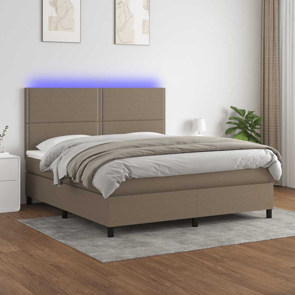 Sommier à lattes de lit et matelas et LED Taupe 180x200cm Tissu - XIOS