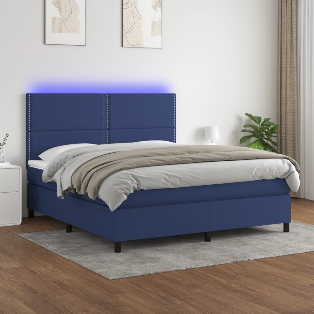 Sommier à lattes de lit et matelas et LED Bleu 180x200 cm Tissu - XIOS