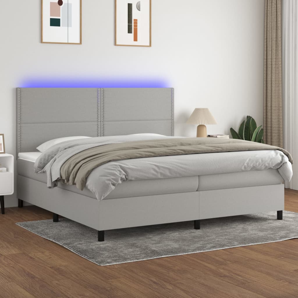 Sommier à lattes de lit et matelas et LED Gris clair 200x200 cm - XIOS