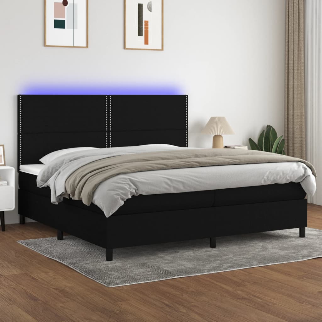 Sommier à lattes de lit et matelas et LED Noir 200x200 cm Tissu - XIOS