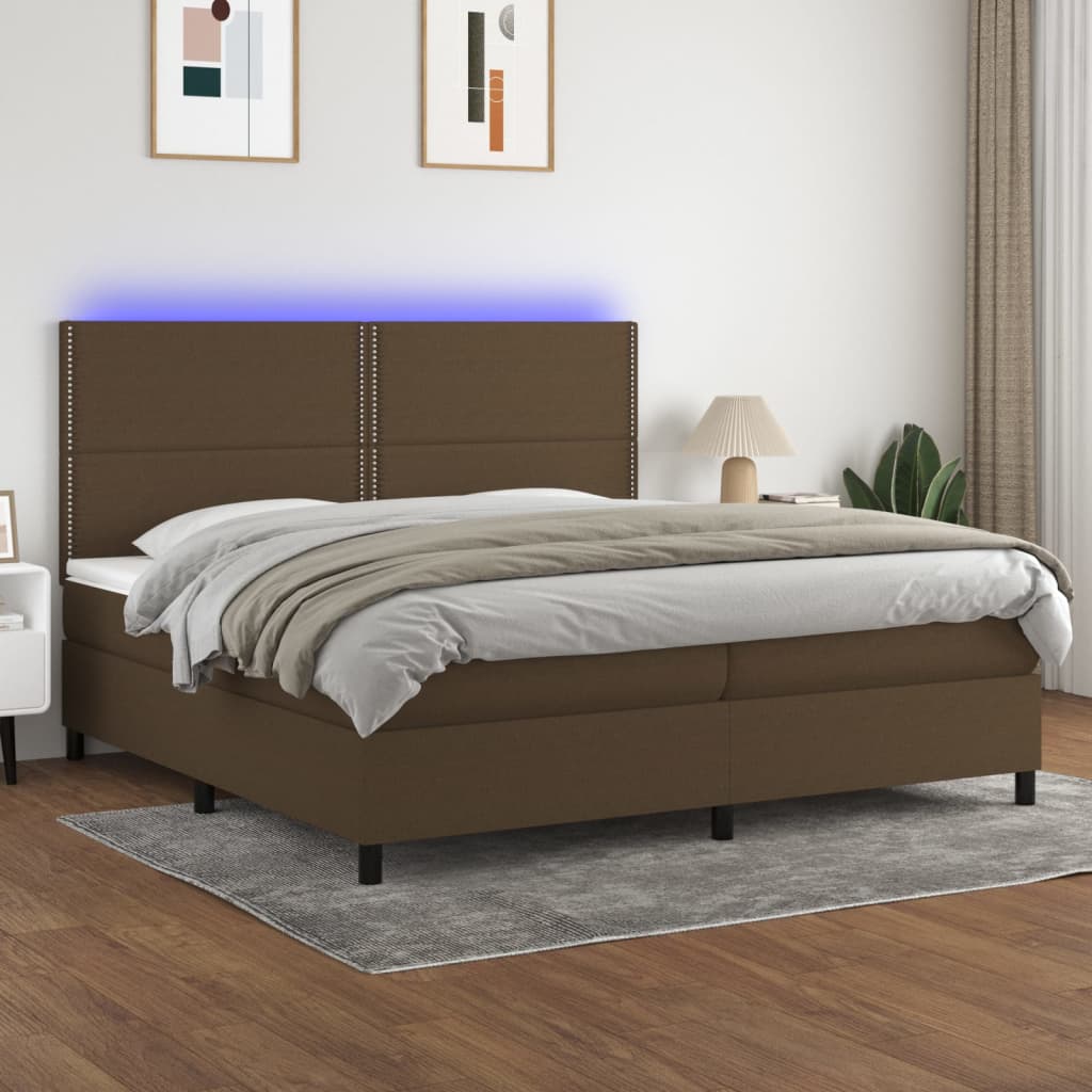 Sommier à lattes de lit matelas et LED Marron foncé 200x200 cm - XIOS