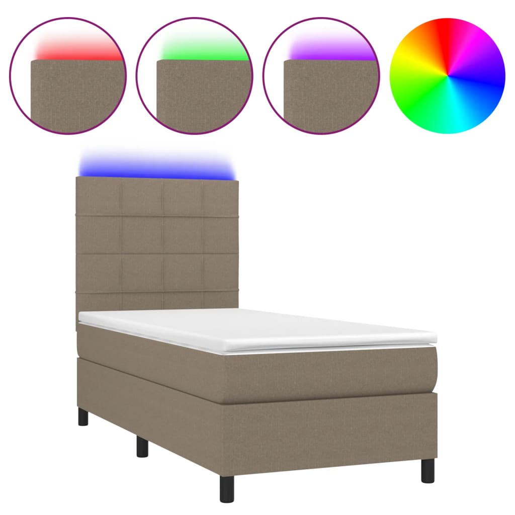 Sommier à lattes de lit et matelas et LED Taupe 80x200 cm Tissu - XIOS
