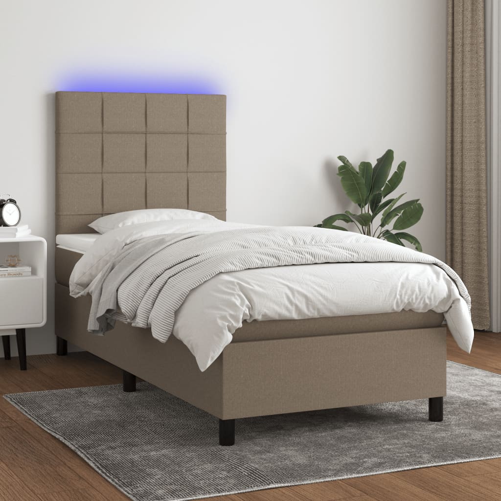 Sommier à lattes de lit et matelas et LED Taupe 80x200 cm Tissu - XIOS