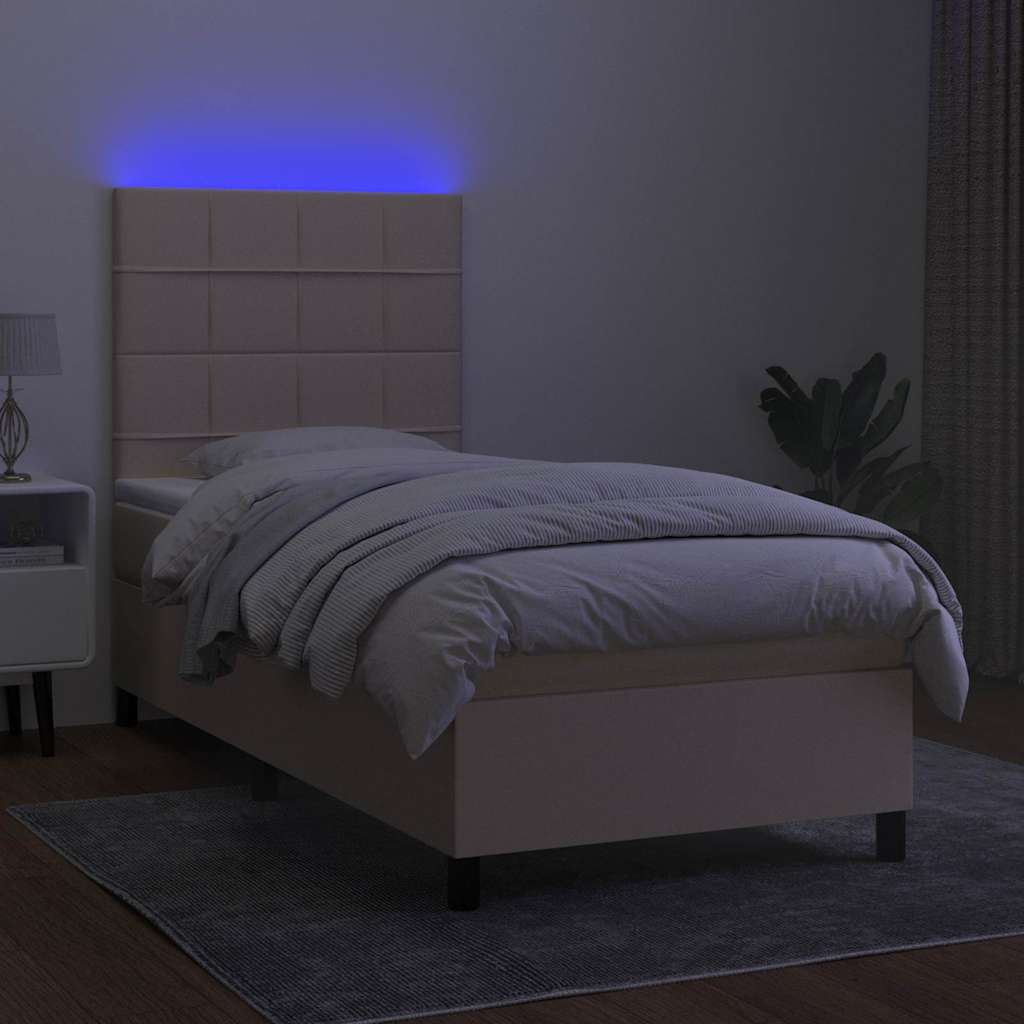 Sommier à lattes de lit et matelas et LED Crème 80x200cm Tissu