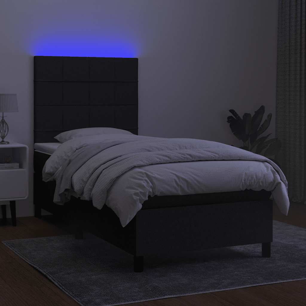 Sommier à lattes de lit avec matelas et LED Noir 90x190cm Tissu - XIOS