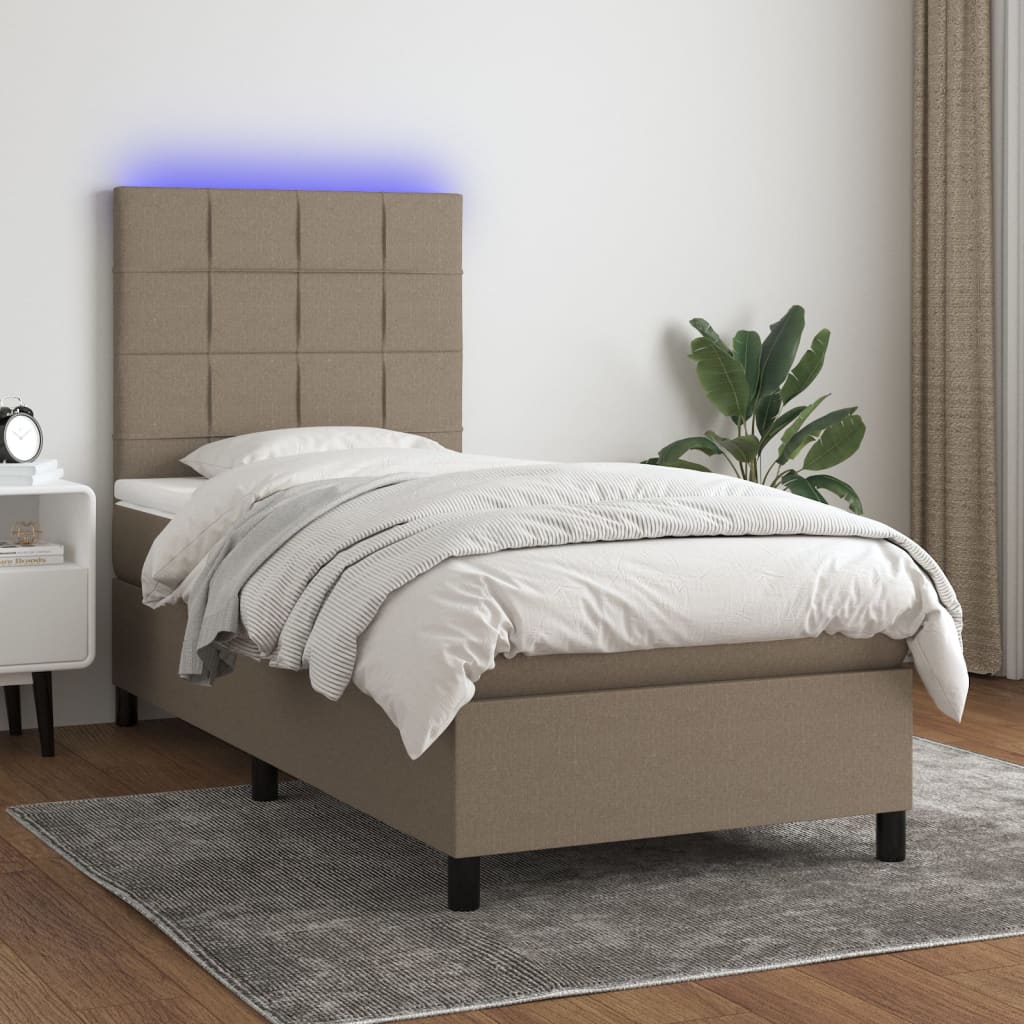 Sommier à lattes de lit et matelas et LED Taupe 90x200 cm Tissu - XIOS