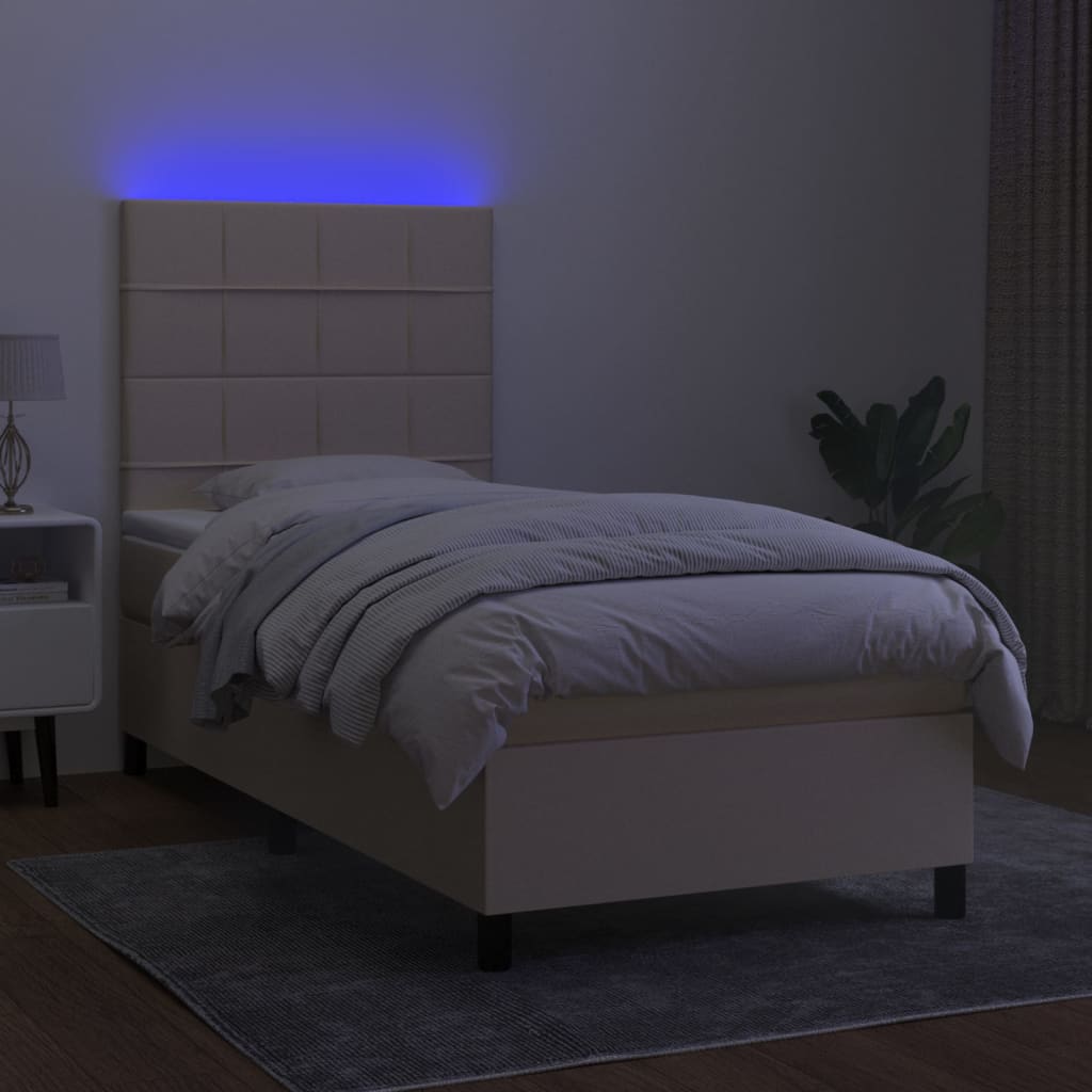 Sommier à lattes de lit et matelas et LED Crème 90x200 cm Tissu - XIOS