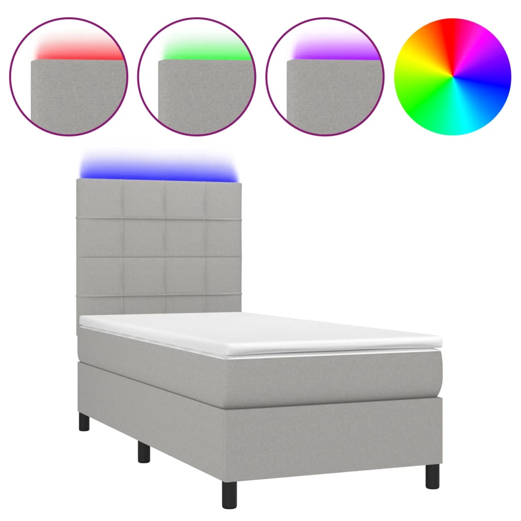 Sommier à lattes de lit et matelas et LED Gris clair 100x200 cm - XIOS