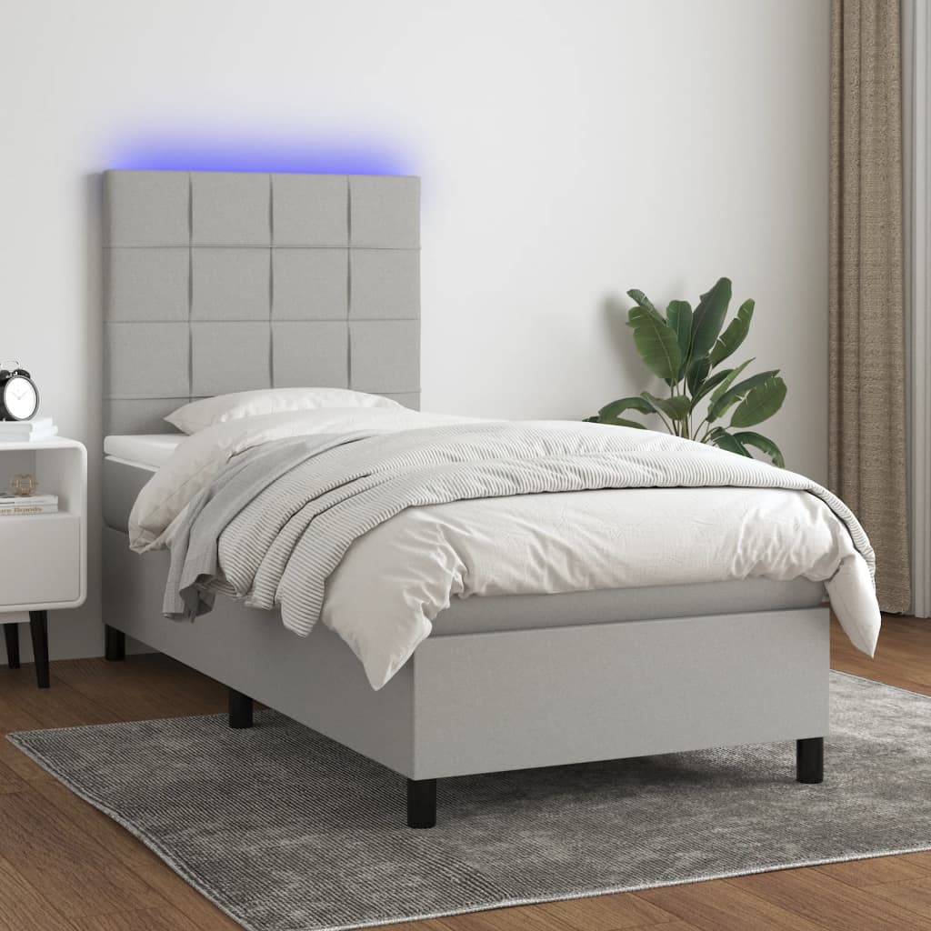 Sommier à lattes de lit et matelas et LED Gris clair 100x200 cm - XIOS