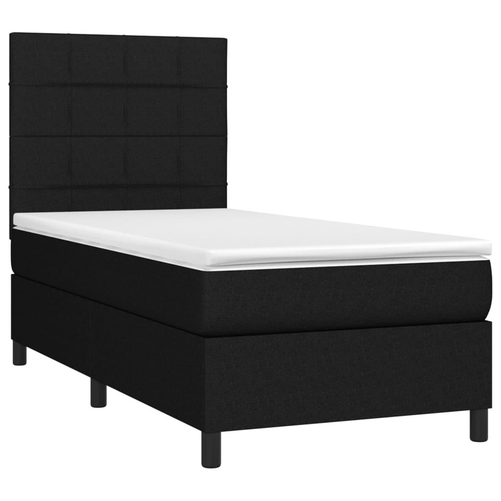 Sommier à lattes de lit et matelas et LED Noir 100x200 cm Tissu - XIOS