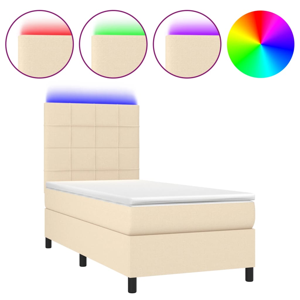 Sommier à lattes de lit et matelas et LED Crème 100x200cm Tissu - XIOS