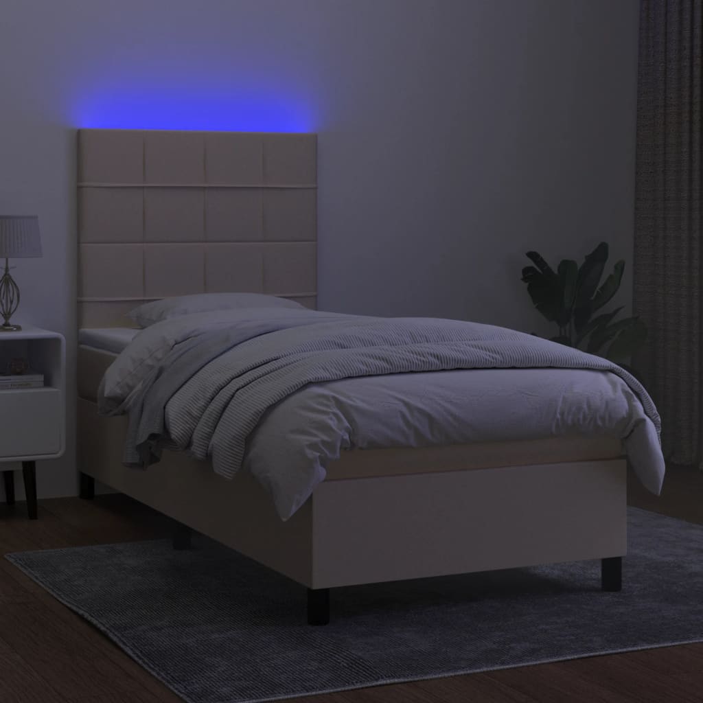 Sommier à lattes de lit et matelas et LED Crème 100x200cm Tissu - XIOS