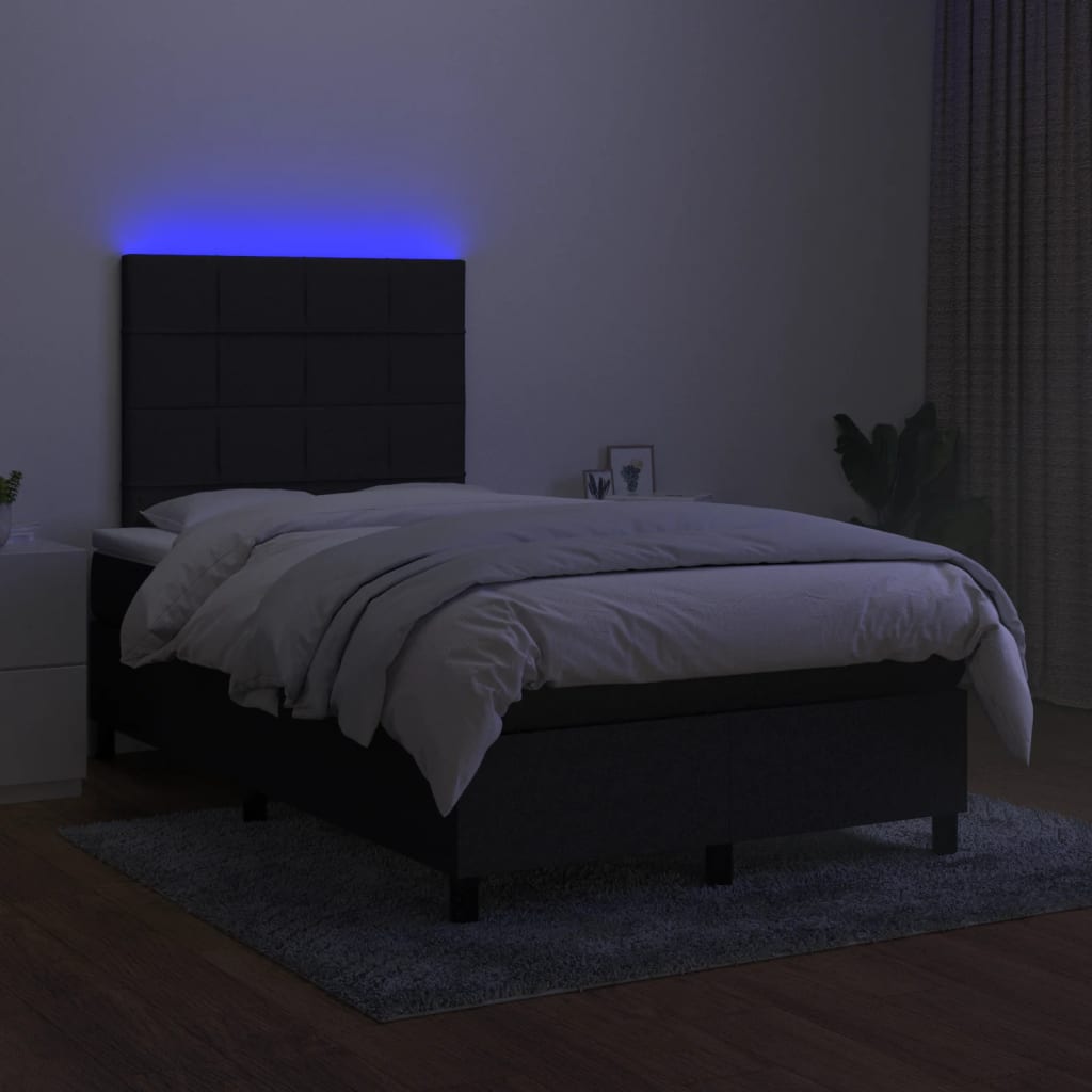 Sommier à lattes de lit et matelas et LED Noir 120x200 cm Tissu - XIOS