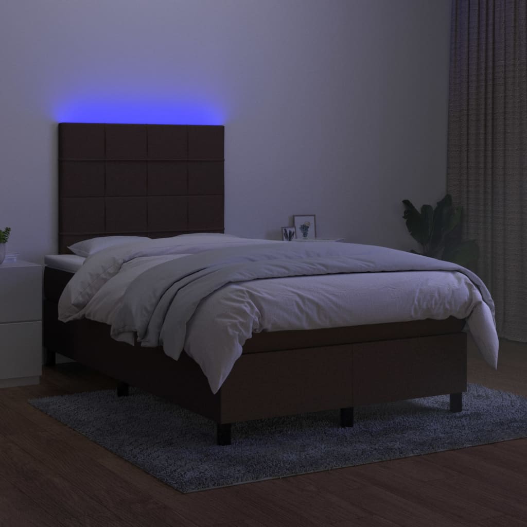 Sommier à lattes de lit matelas et LED Marron foncé 120x200 cm - XIOS