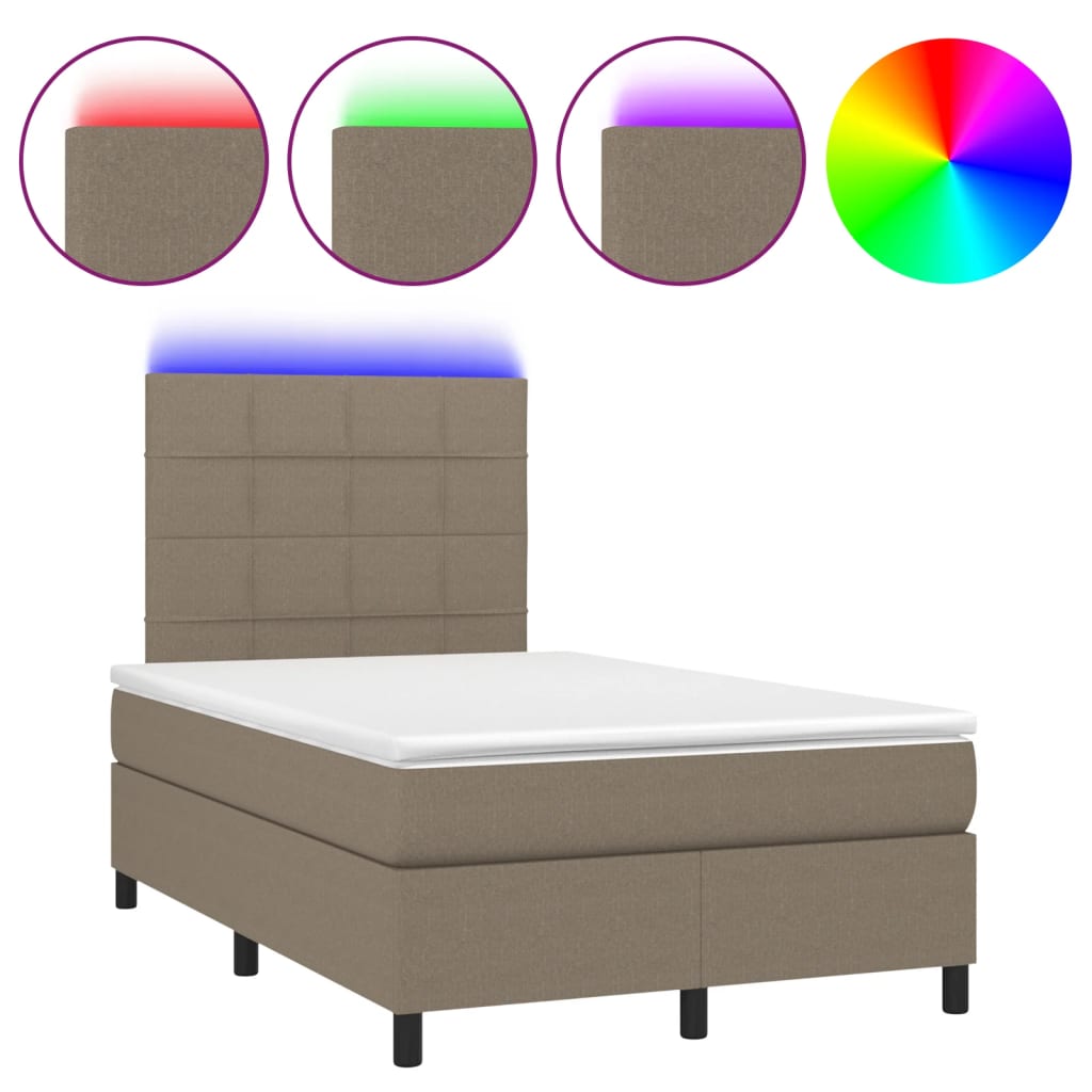 Sommier à lattes de lit et matelas et LED Taupe 120x200cm Tissu - XIOS