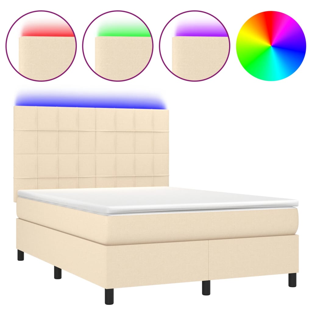 Sommier à lattes de lit et matelas et LED Crème 140x190cm Tissu - XIOS