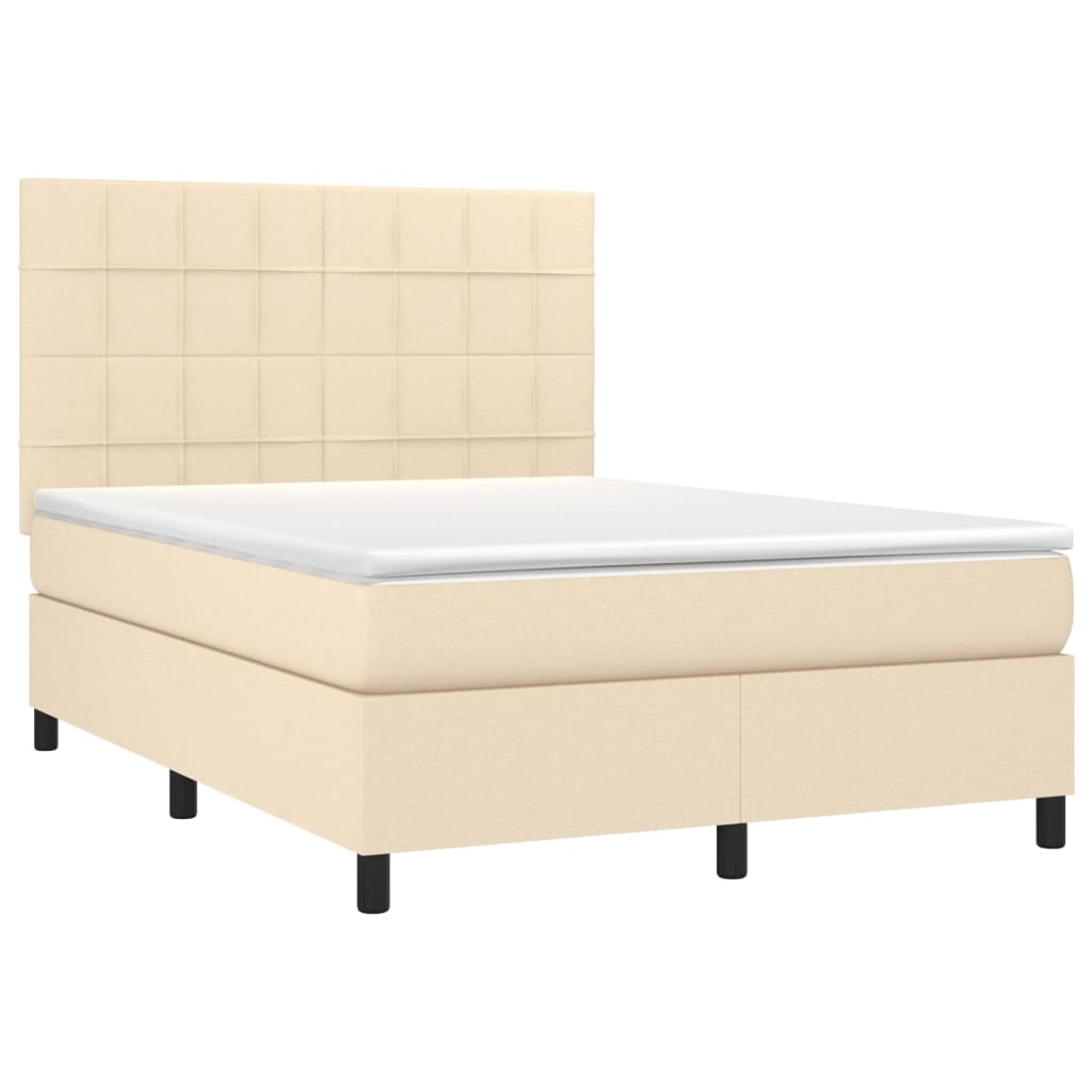 Sommier à lattes de lit et matelas et LED Crème 140x190cm Tissu - XIOS