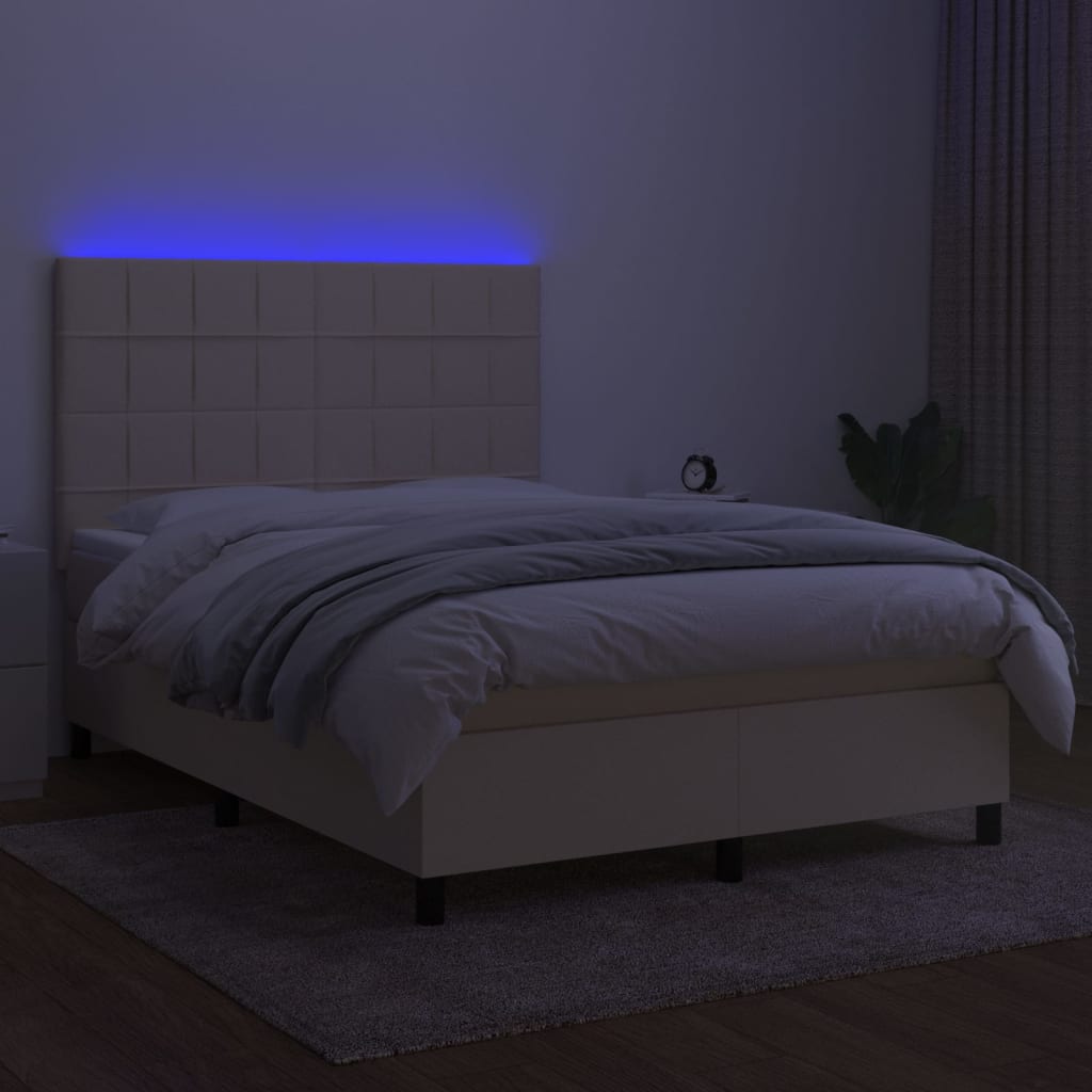 Sommier à lattes de lit et matelas et LED Crème 140x190cm Tissu - XIOS
