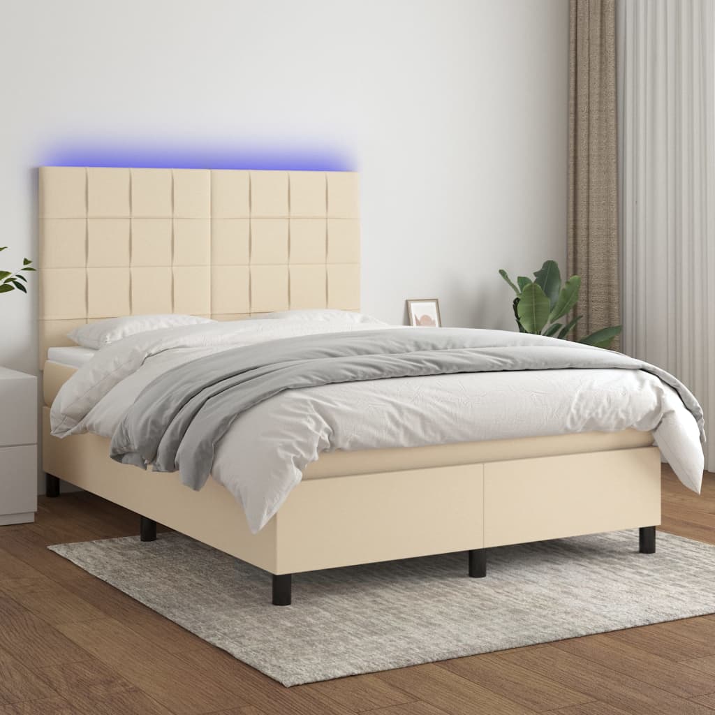 Sommier à lattes de lit et matelas et LED Crème 140x190cm Tissu - XIOS