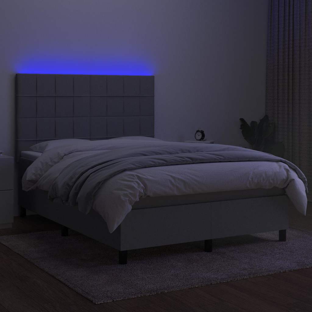 Sommier à lattes de lit et matelas et LED Gris clair 140x200 cm