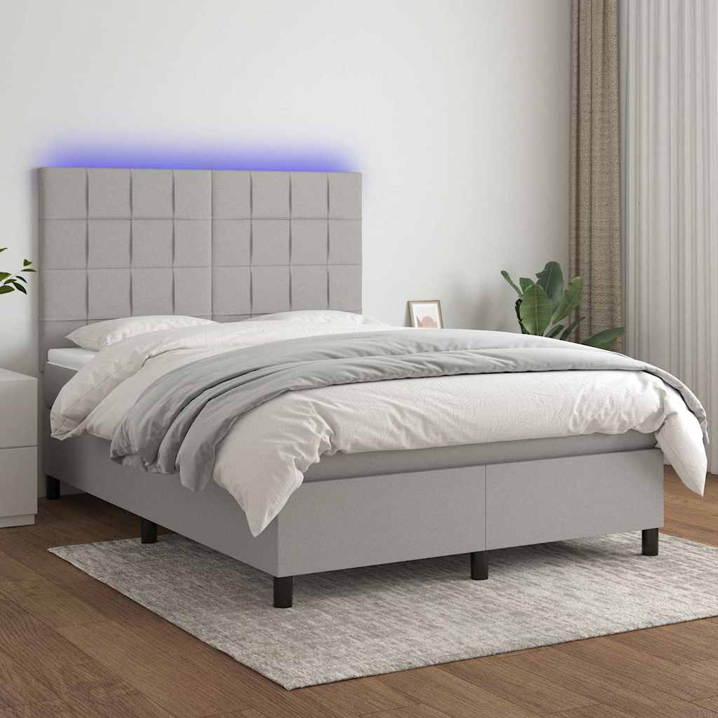 Sommier à lattes de lit et matelas et LED Gris clair 140x200 cm