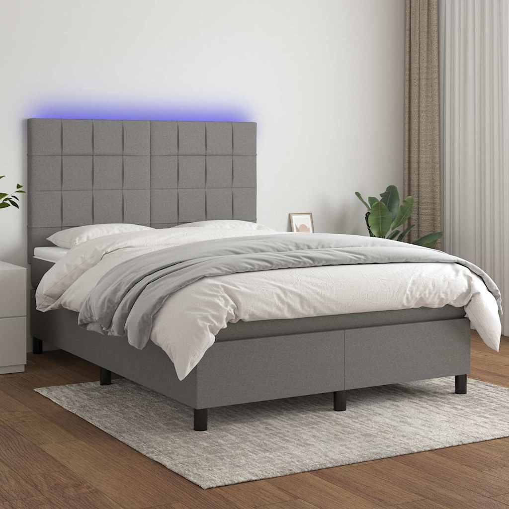 Sommier à lattes de lit et matelas et LED Gris foncé 140x200 cm