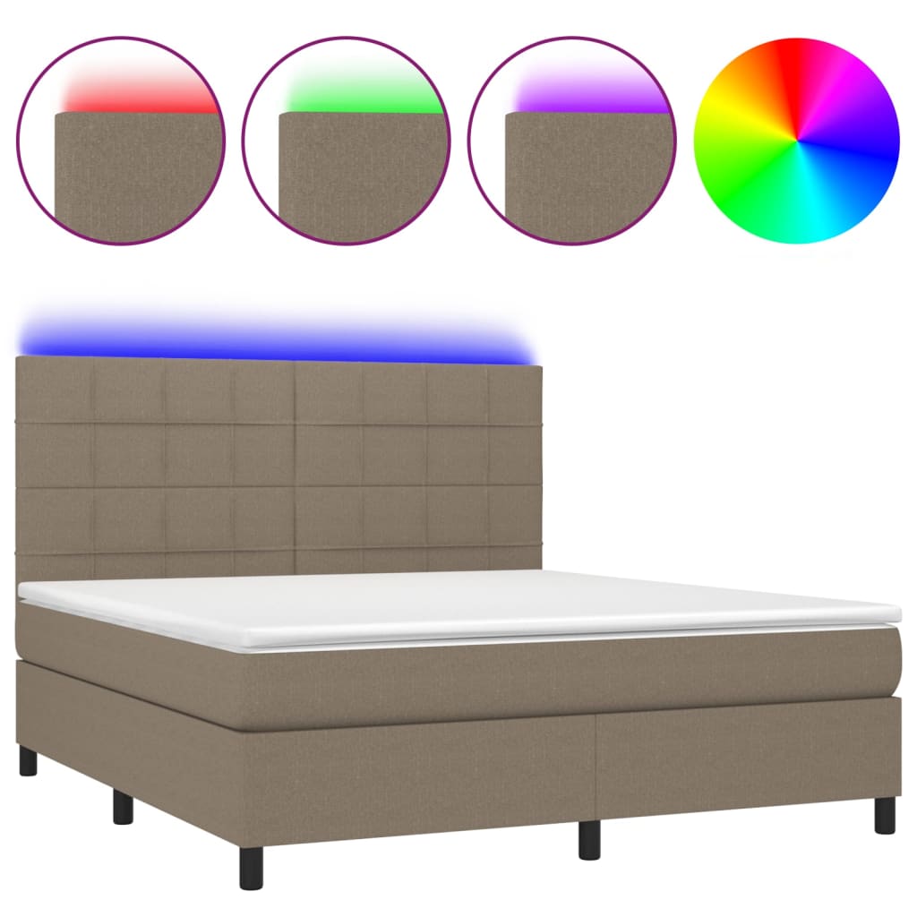 Sommier à lattes de lit et matelas et LED Taupe 160x200cm Tissu - XIOS