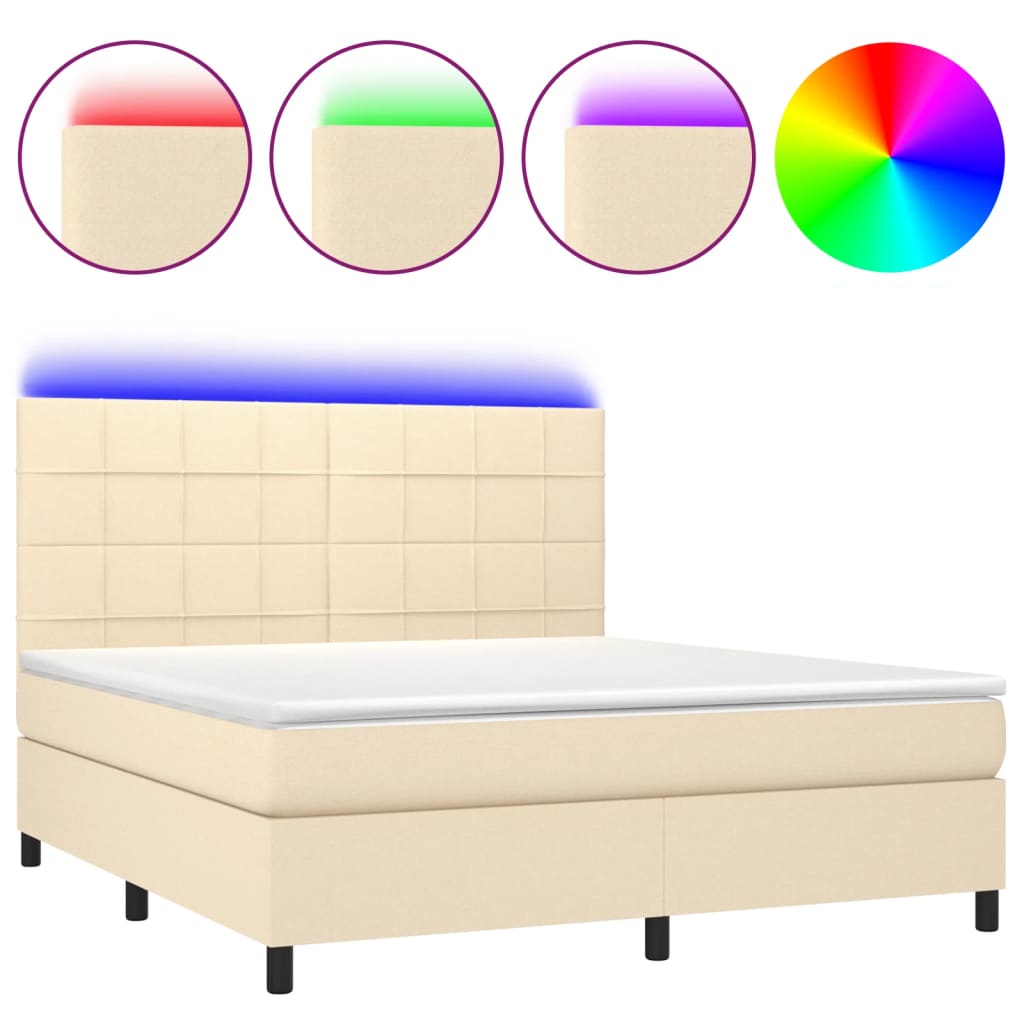 Sommier à lattes de lit et matelas et LED Crème 160x200cm Tissu - XIOS