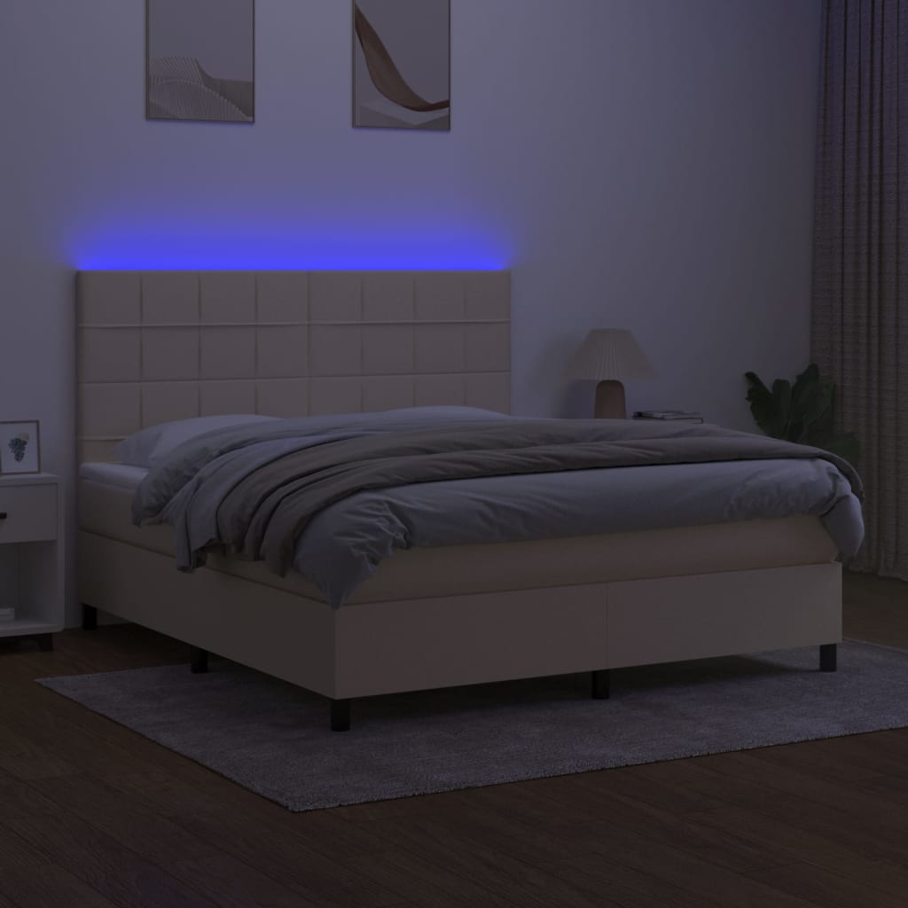 Sommier à lattes de lit et matelas et LED Crème 160x200cm Tissu - XIOS