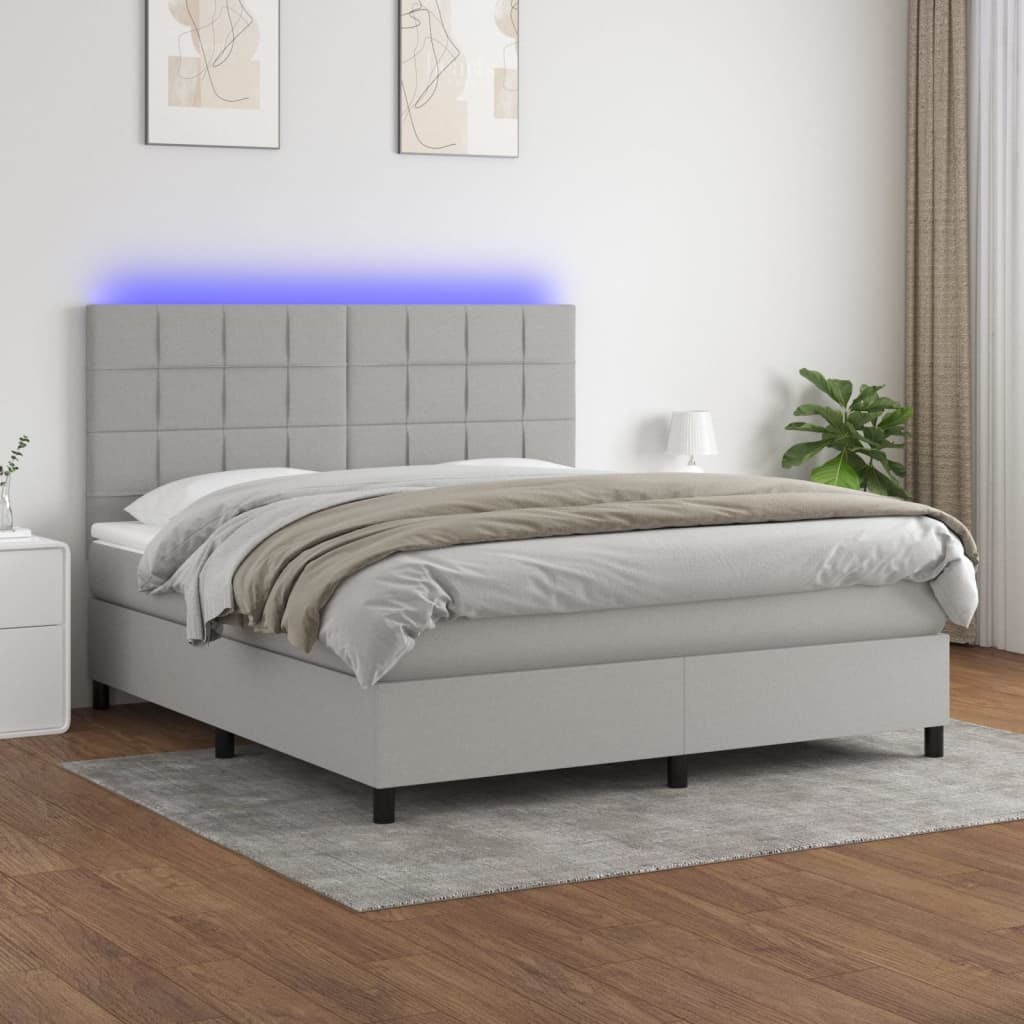 Sommier à lattes de lit et matelas et LED Gris clair 180x200 cm - XIOS