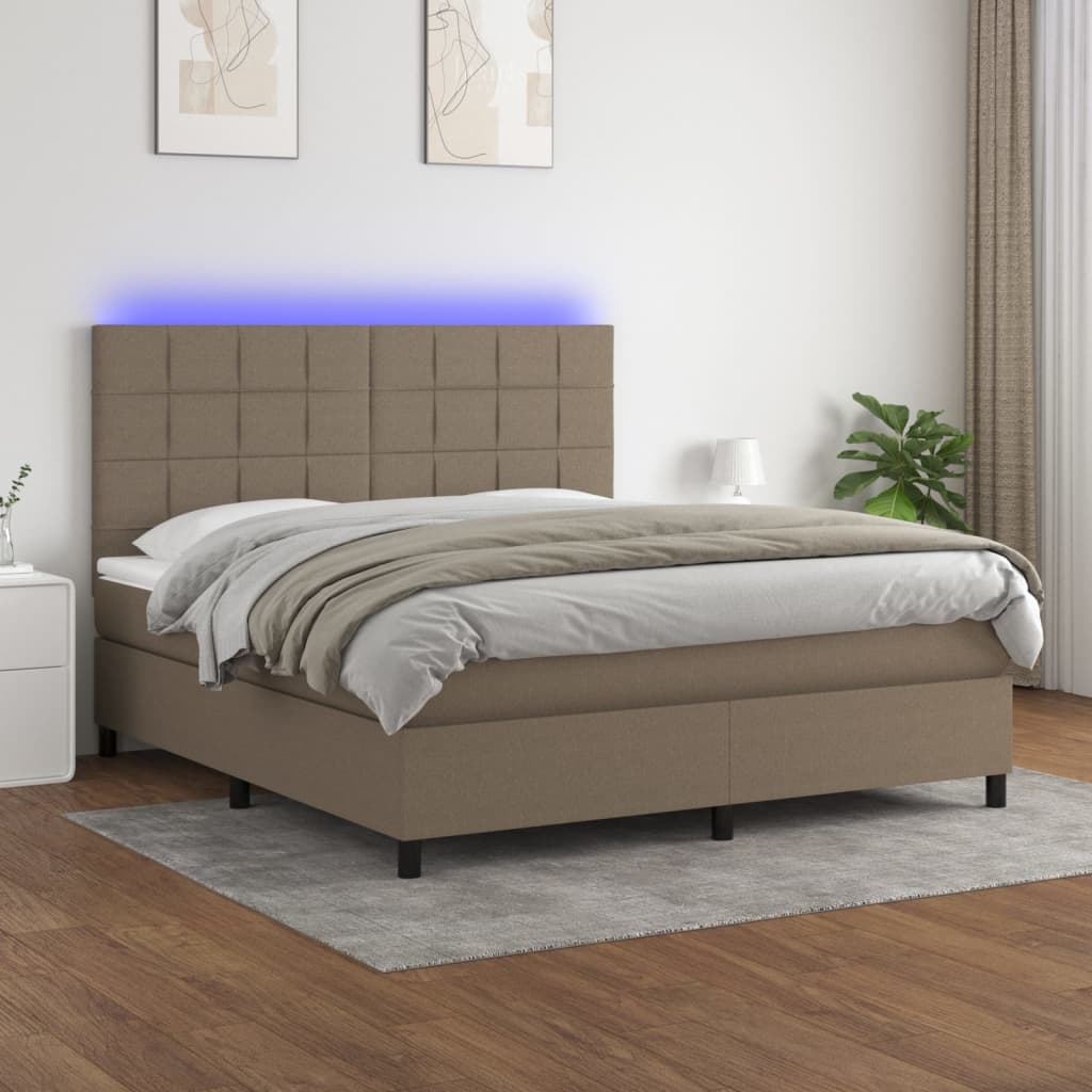 Sommier à lattes de lit et matelas et LED Taupe 180x200cm Tissu - XIOS