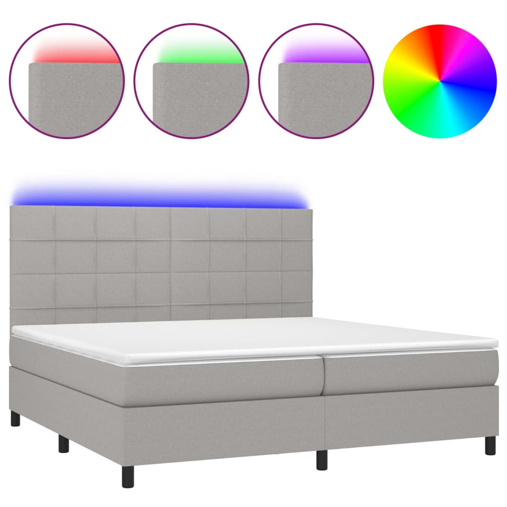 Sommier à lattes de lit et matelas et LED Gris clair 200x200 cm - XIOS
