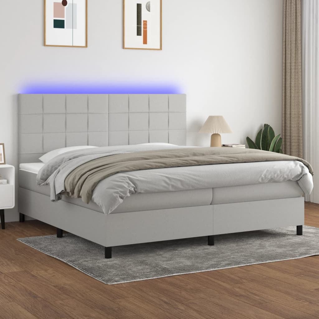 Sommier à lattes de lit et matelas et LED Gris clair 200x200 cm - XIOS
