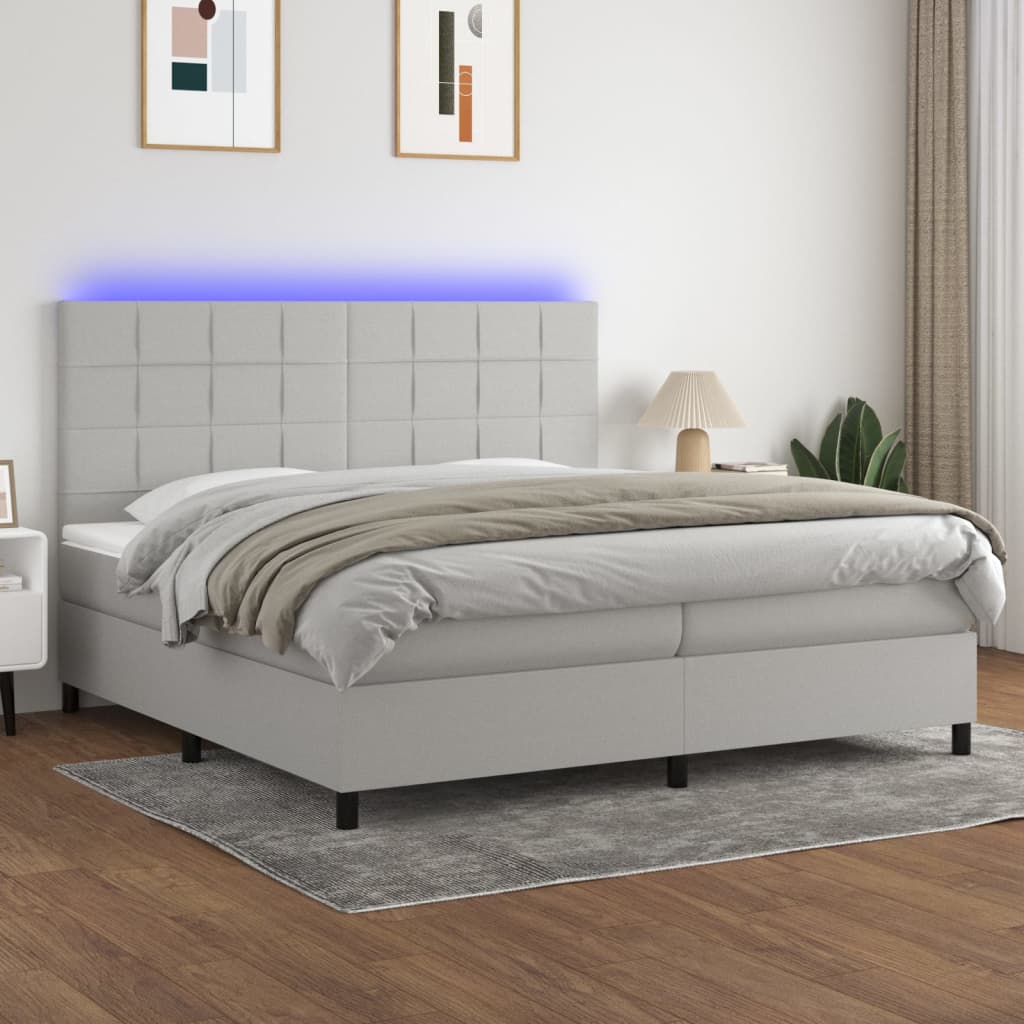 Sommier à lattes de lit et matelas et LED Gris clair 200x200 cm - XIOS