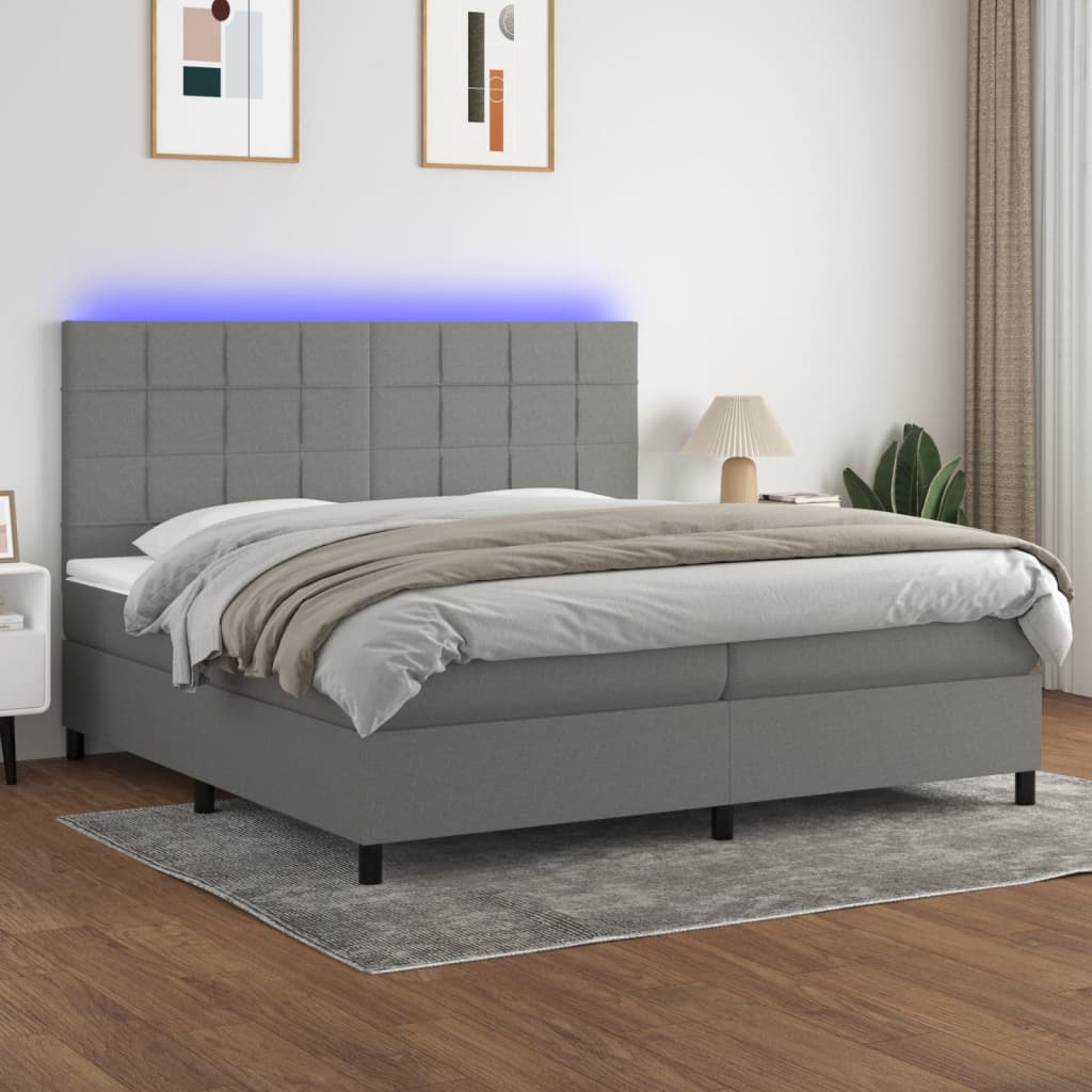 Sommier à lattes de lit et matelas et LED Gris foncé 200x200 cm - XIOS