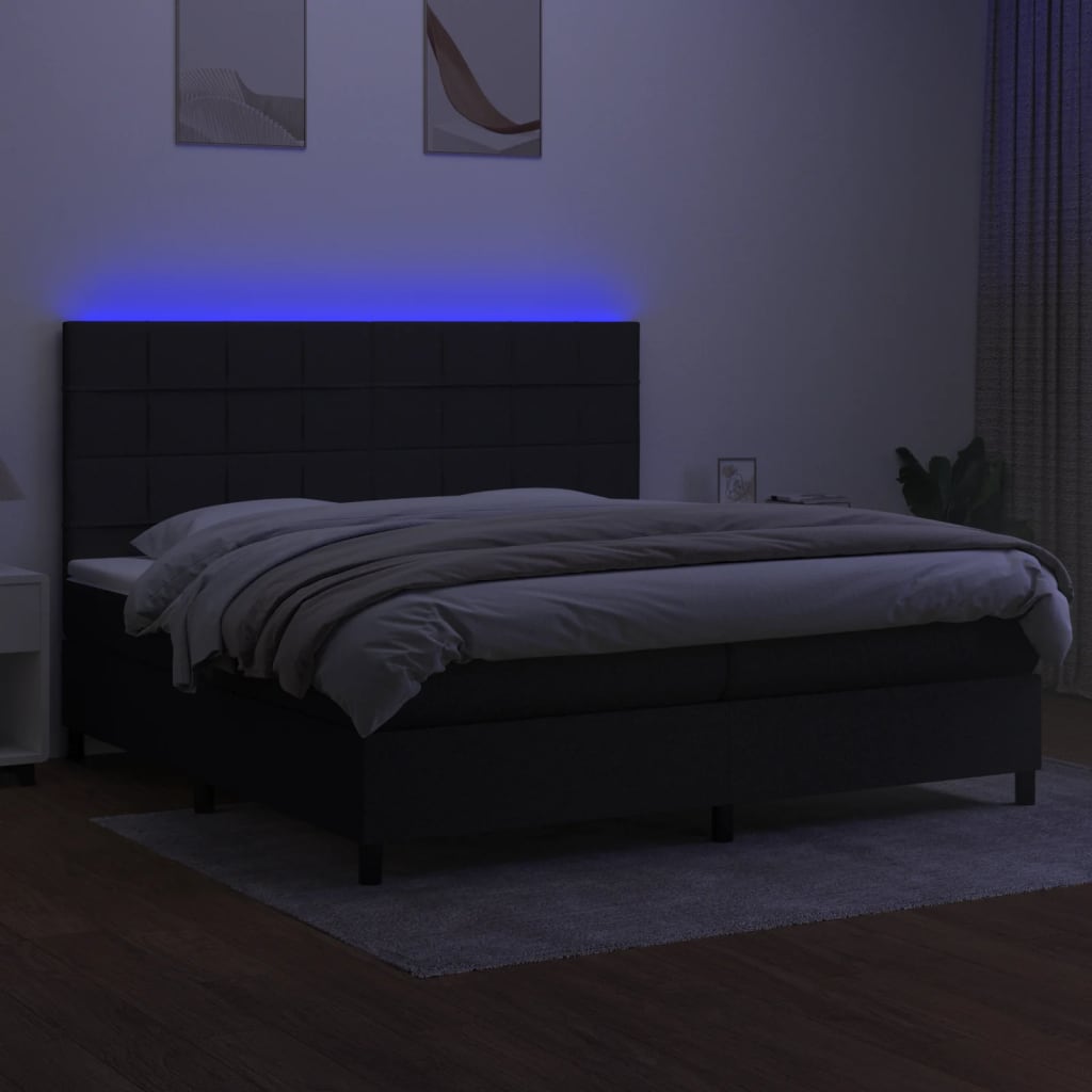 Sommier à lattes de lit et matelas et LED Noir 200x200 cm Tissu - XIOS