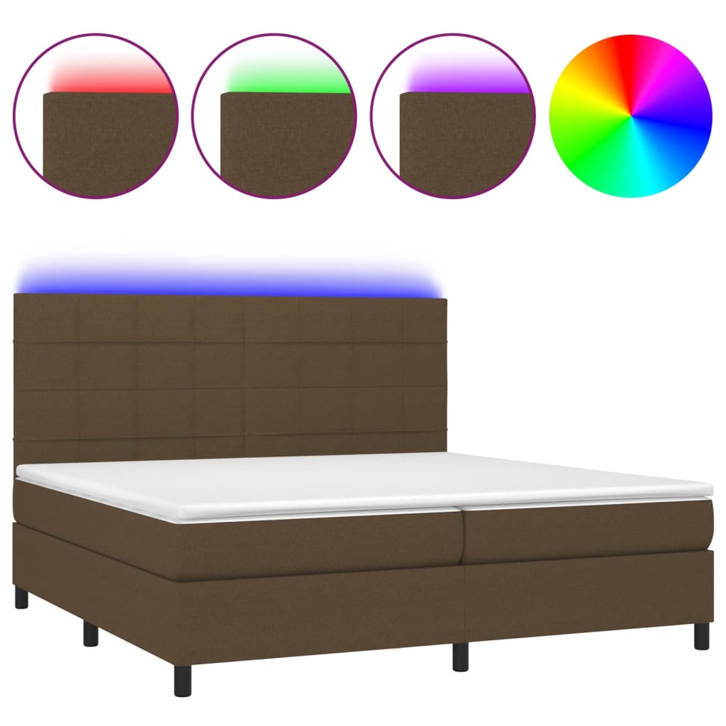 Sommier à lattes de lit matelas et LED Marron foncé 200x200 cm - XIOS