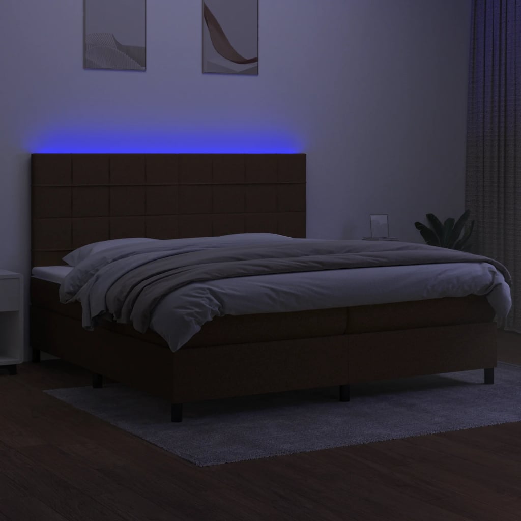 Sommier à lattes de lit matelas et LED Marron foncé 200x200 cm - XIOS