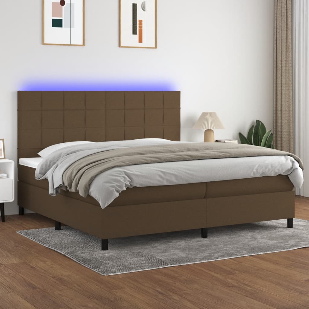 Sommier à lattes de lit matelas et LED Marron foncé 200x200 cm - XIOS