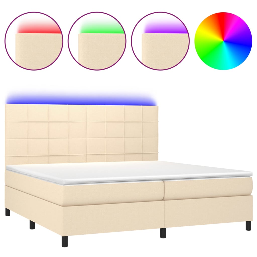 Sommier à lattes de lit et matelas et LED Crème 200x200cm Tissu - XIOS