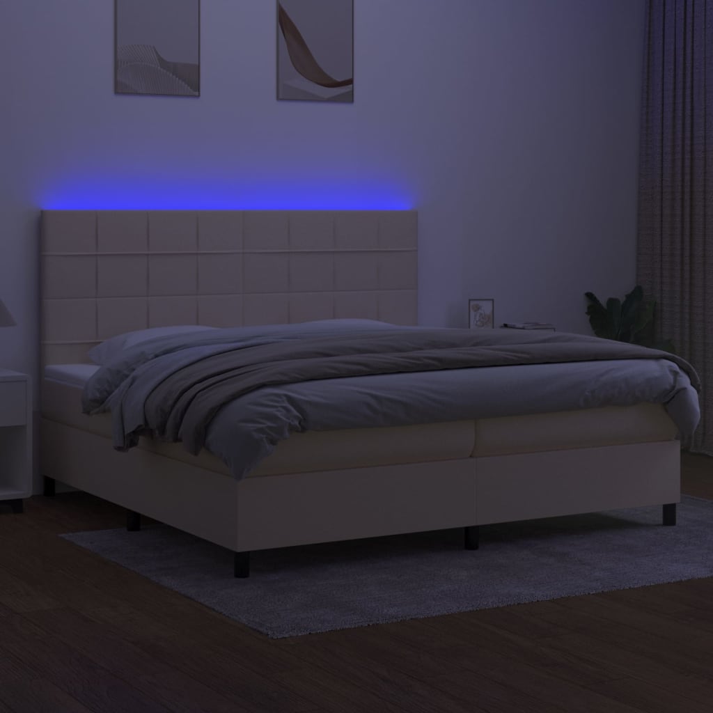 Sommier à lattes de lit et matelas et LED Crème 200x200cm Tissu - XIOS
