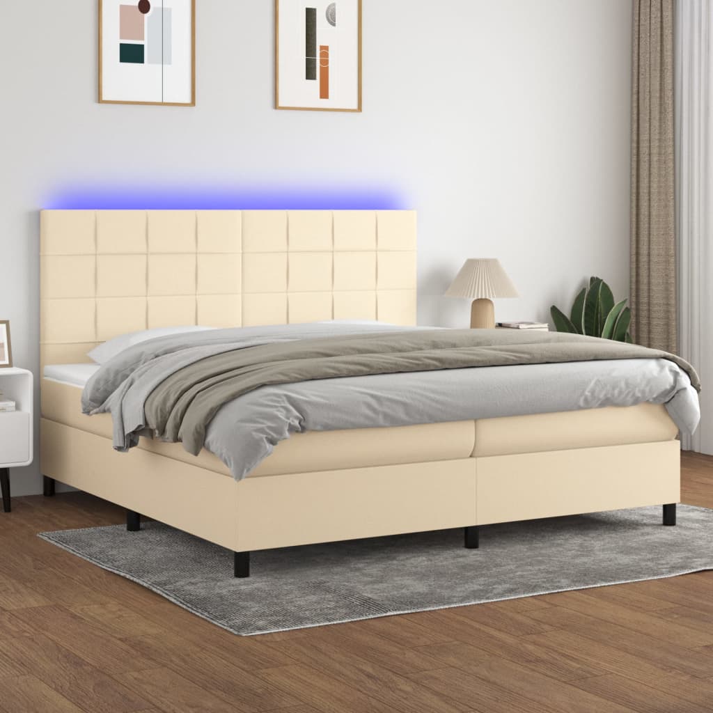 Sommier à lattes de lit et matelas et LED Crème 200x200cm Tissu - XIOS