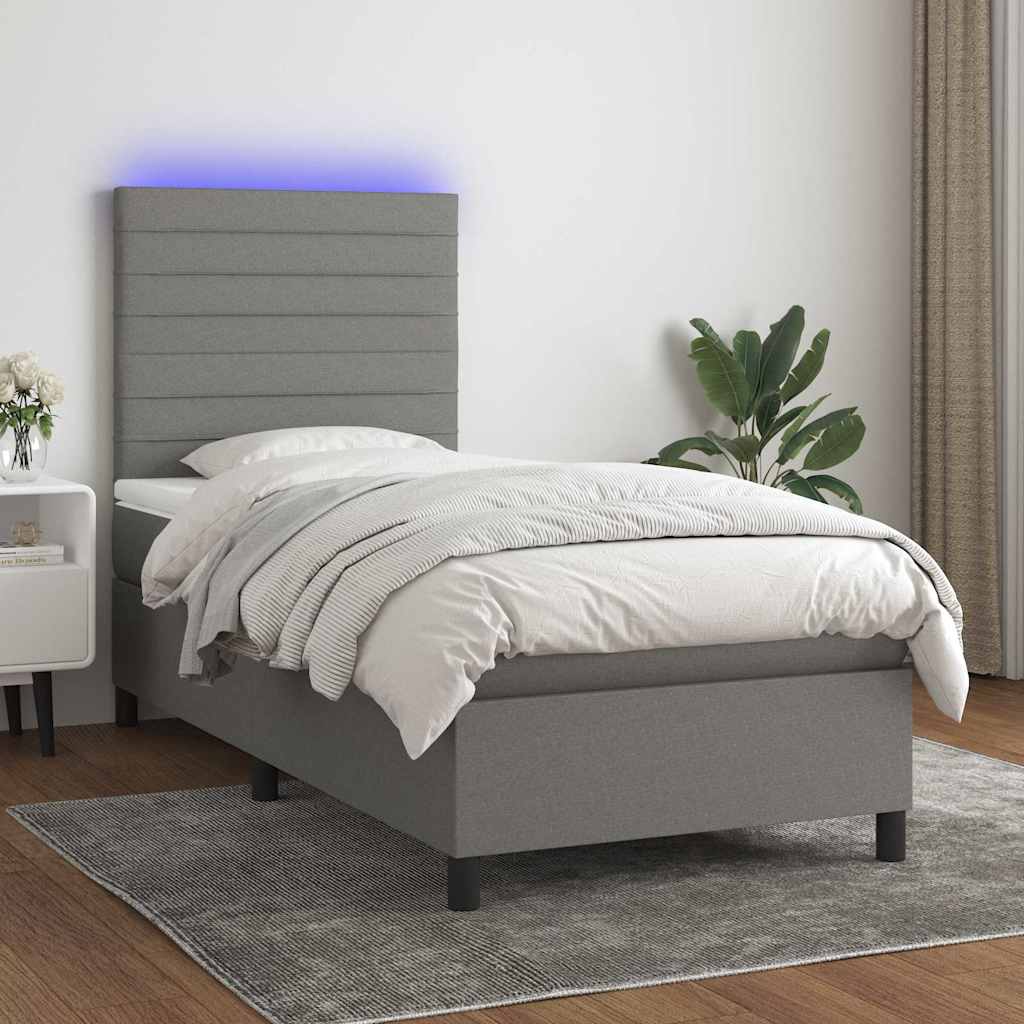 Sommier à lattes de lit avec matelas et LED Gris foncé 80x200cm
