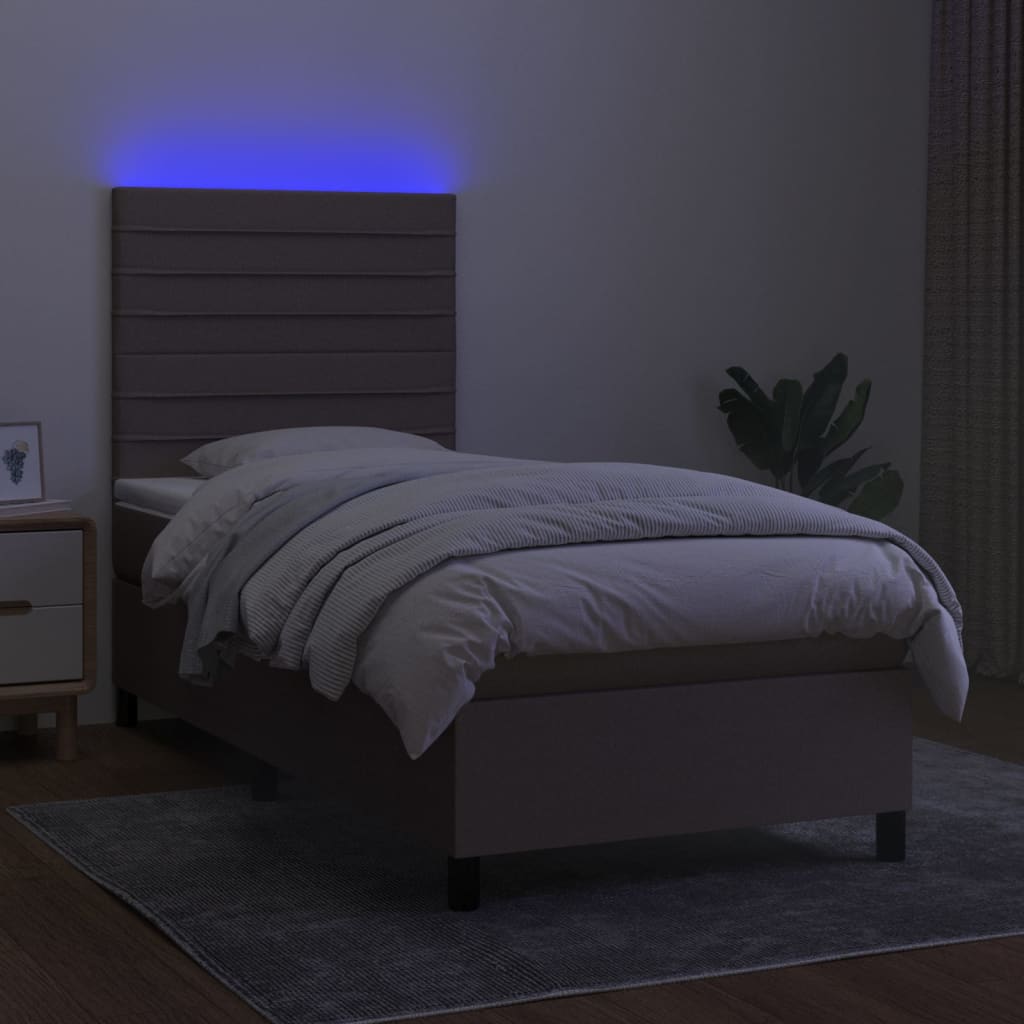 Sommier à lattes de lit et matelas et LED Taupe 90x200 cm Tissu - XIOS