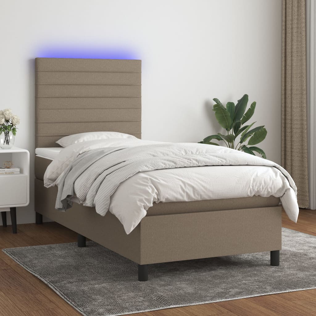 Sommier à lattes de lit et matelas et LED Taupe 90x200 cm Tissu - XIOS